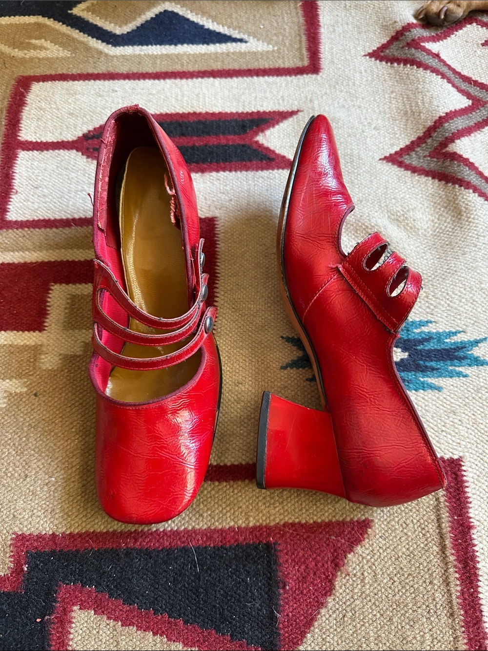 Vintage Cherry Red Heeled Oxford Bootie 60s Mod 7B
